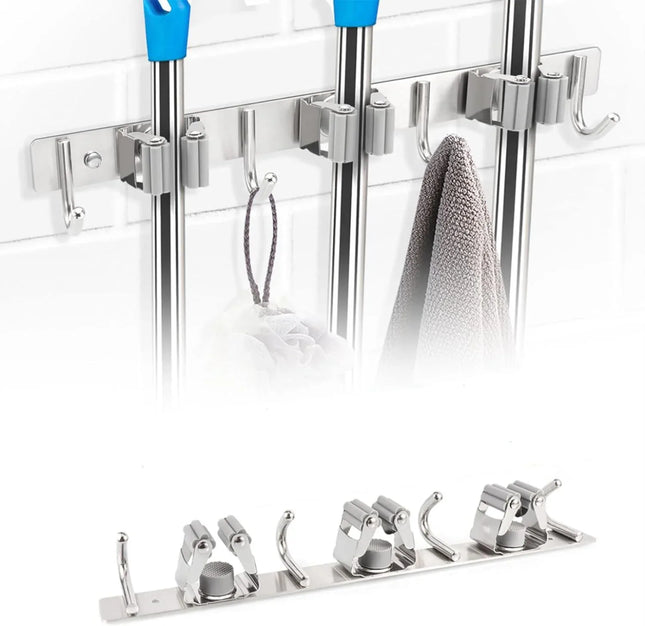 Wall Mounted Mop Brush Broom Clips & Hanger Holder Storage Rack for Kitchen 3 Hk