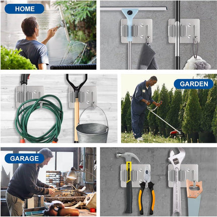 Mop Broom Holder Wall Mounted Heavy Duty Clips & Hanger Storage Rack 1 Hook 2 pk