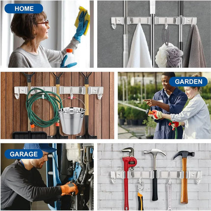Wall Mounted Mop Brush Broom Clips & Hanger Holder Storage Rack for Kitchen 3 Hk