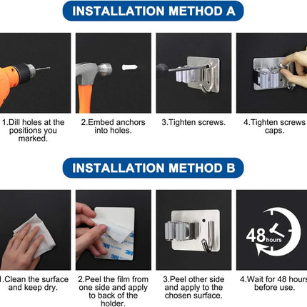 Mop Broom Holder Wall Mounted Heavy Duty Clips & Hanger Storage Rack 1 Hook 2 pk