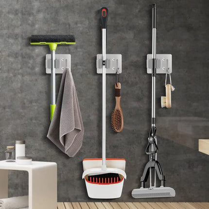 Mop Broom Holder Wall Mounted Heavy Duty Clips & Hanger Storage Rack 1 Hook 2 pk